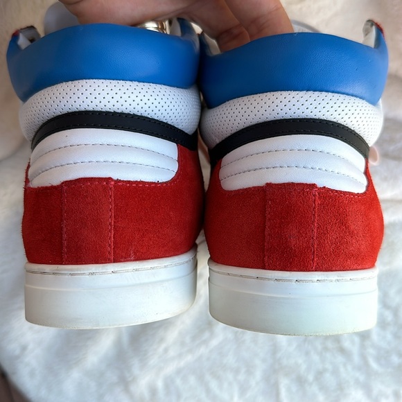 BRIGHT LEATHER SUEDE "REETH" "BURBERRY" LETTERING LOGO HI TOP LACE UP SNEAKERS - Picture 9 of 11